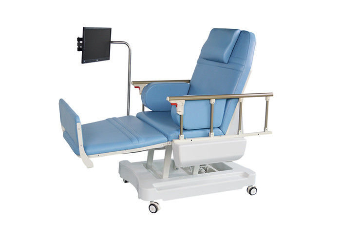 Yüksekliği ayarlanabilir Elektrikli Diyaliz Yatağı Kan Bağışı Sandalye Tekerlekler Üzerinde Katlanır Korkuluk